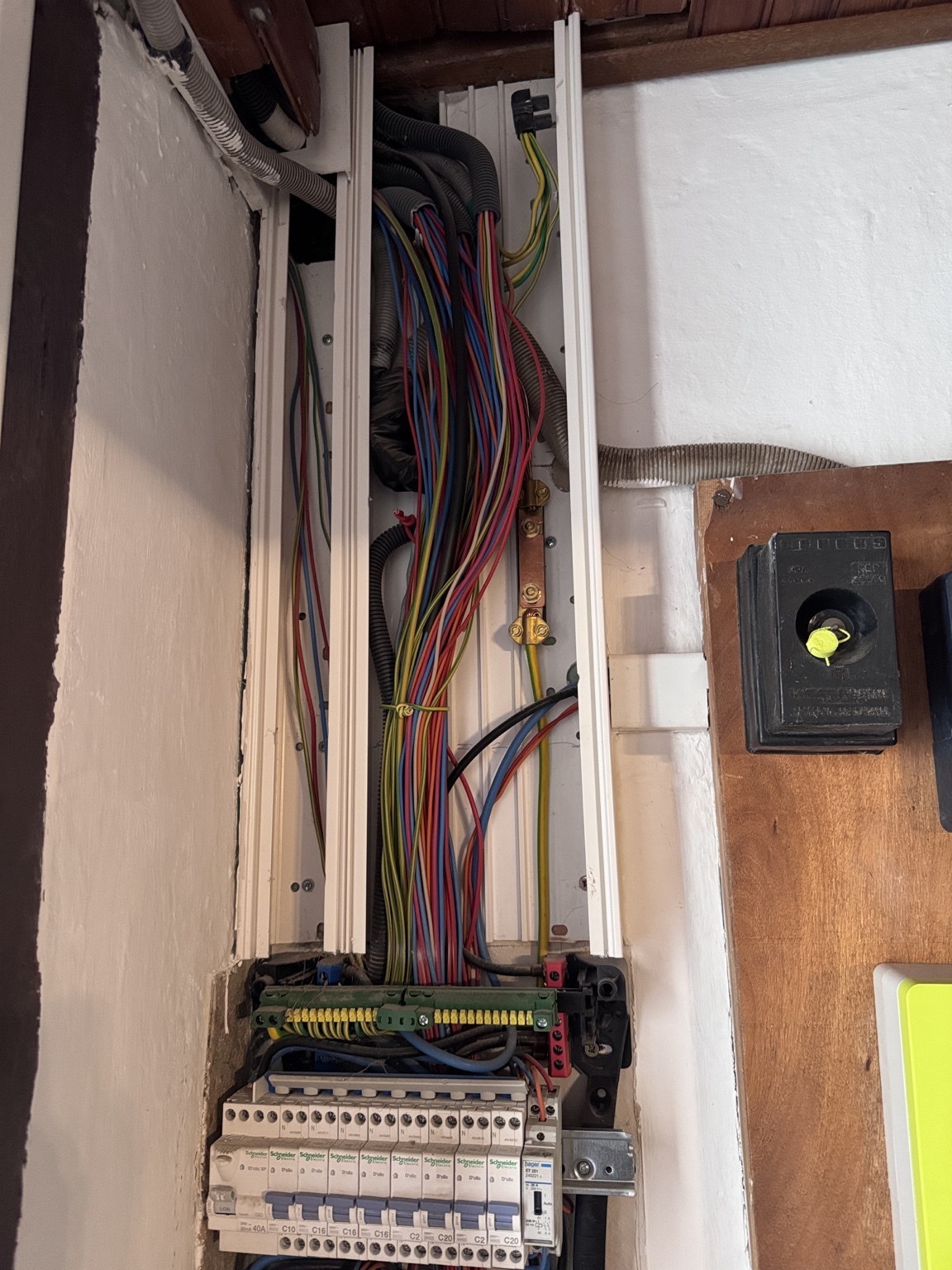 Residential distribution board inspected during an electrical diagnostic visit